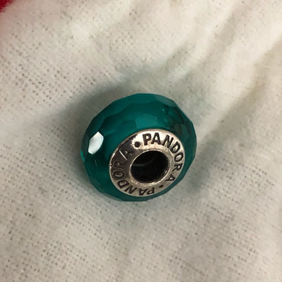 Pandora Retired Sterling Silver Teal Faceted Murano Glass Bead Style #791606 - Picture 7 of 7